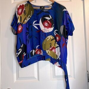 Juna 80s style top women’s L multicoloured flower print dropped sleeves side tie